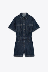Talaine Reyla Denim-Playsuit in Dunkelblau im Utility-Look