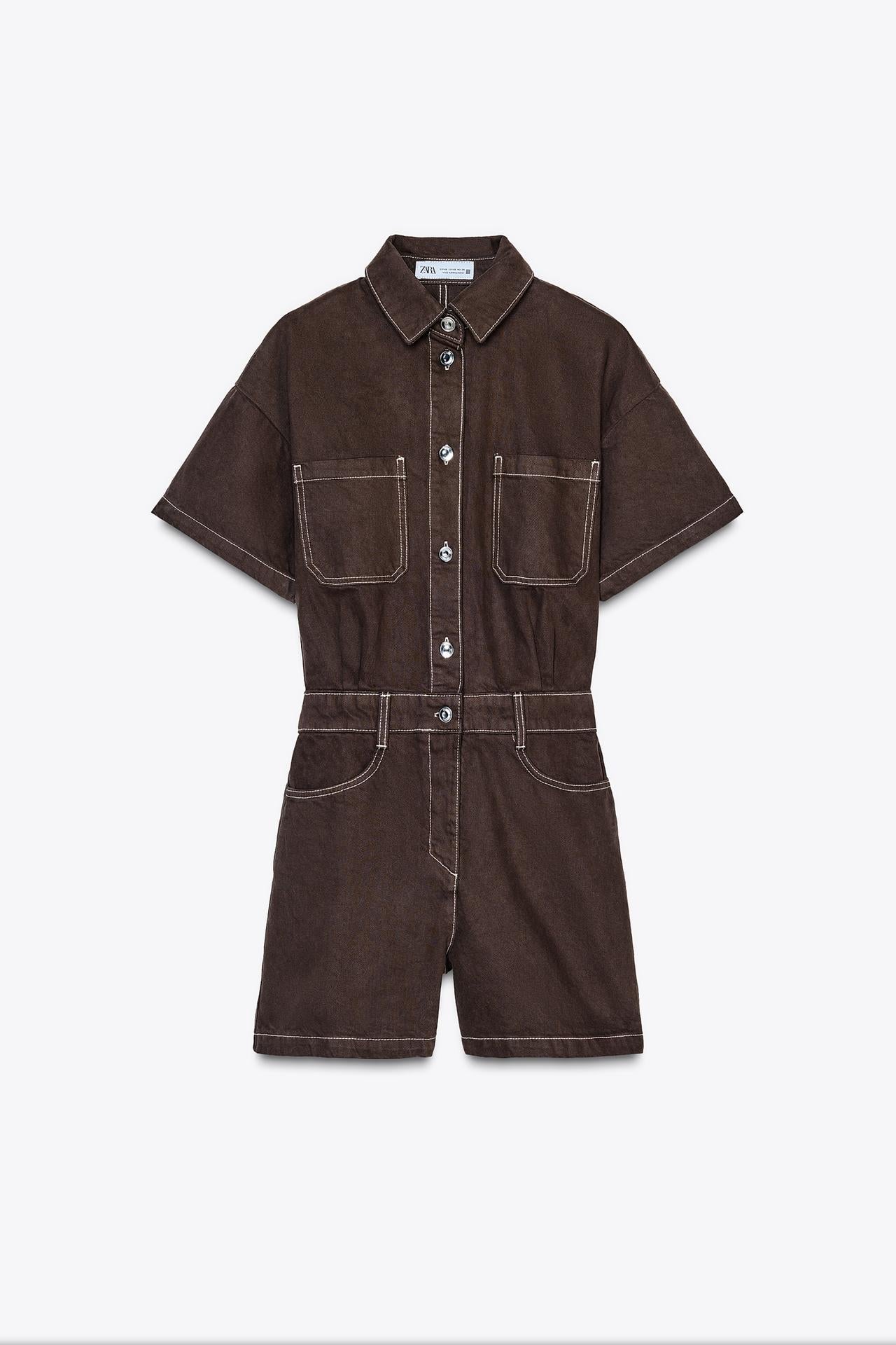 Talaine Reyla Denim-Playsuit in Braun im Utility-Stil