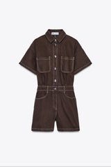 Talaine Reyla Denim-Playsuit in Braun im Utility-Stil