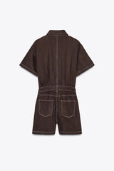 Reyla Playsuit von Talaine in Braun mit Knopfleiste