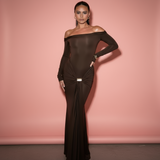 Majestic Allure Maxi | Off-Shoulder Kleid mit Drapierung & Gold-Detail