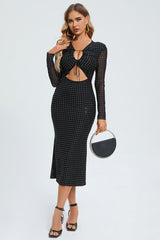 Stellar Night Maxi Dress – Frontansicht, transparente Ärmel & figurbetont