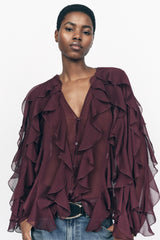 wijnrode dames blouse
