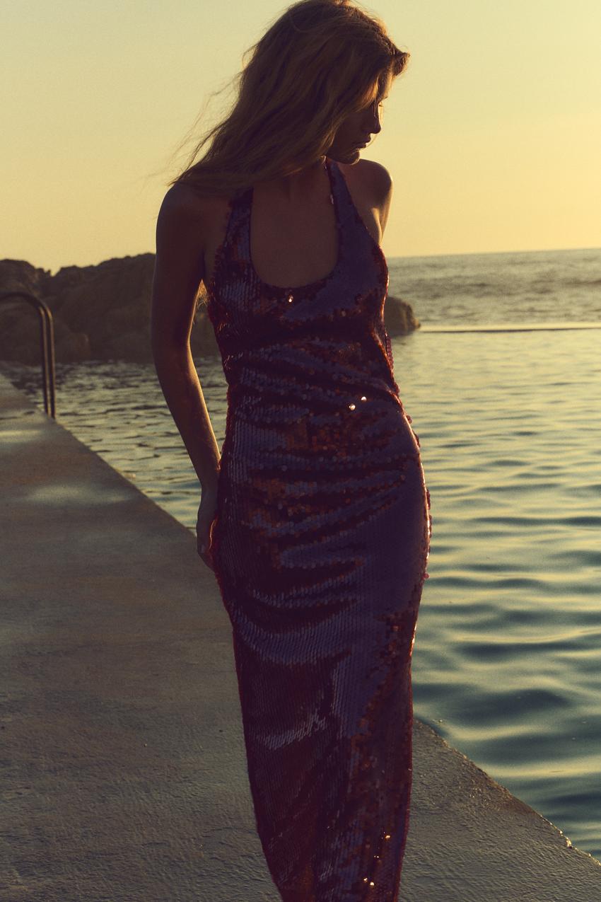 MidnightGlam Maxi Kleid Pailletten Bordeaux Talaine
