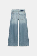 Harper Wide-Leg-Jeans Detailansicht des doppelten Taillenbunds