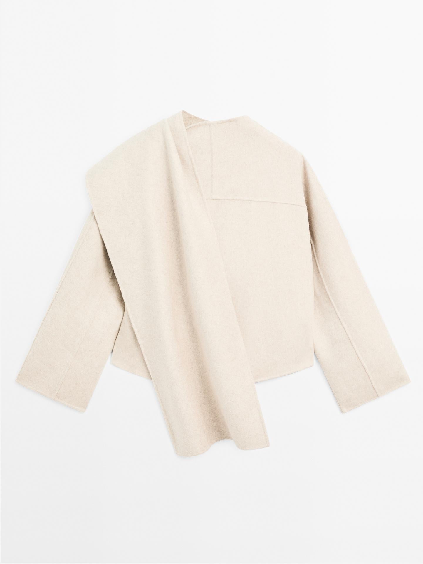 Aveline Asymmetrischer Mantel | Damen Kurzmantel aus Wollmischung mit Schal-Detail