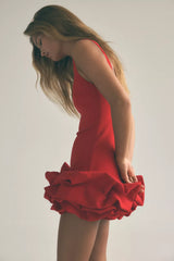 Rotes Flair Ruffle Mini Kleid mit Rüschen – festliches Damenkleid
