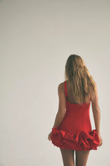 Rotes Flair Ruffle Mini Kleid mit Rüschen – festliches Damenkleid
