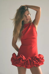 Rotes Flair Ruffle Mini Kleid mit Rüschen – festliches Damenkleid
