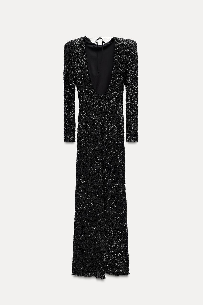 Starry Sequin | Schwarzes Maxi Kleid mit Pailletten & Offenem Rücken