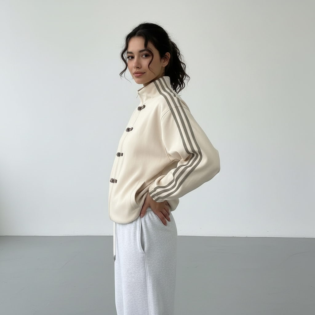 Yúmei Track Jacket | Retro-Sportjacke mit Knopfdetails mit Schlaufen