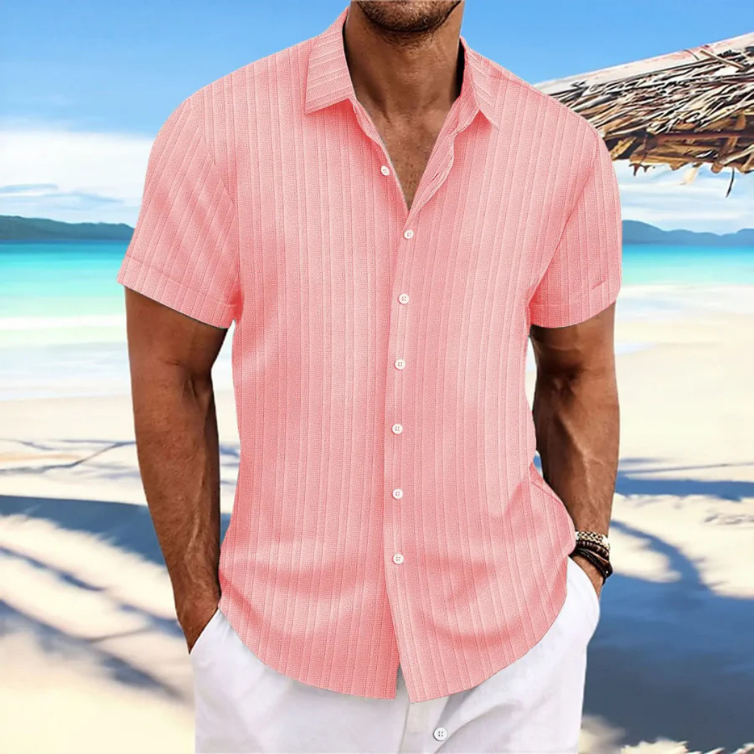 Herren Lässiges Gestreiftes Kurzarm Shirt | Knopf Daunen