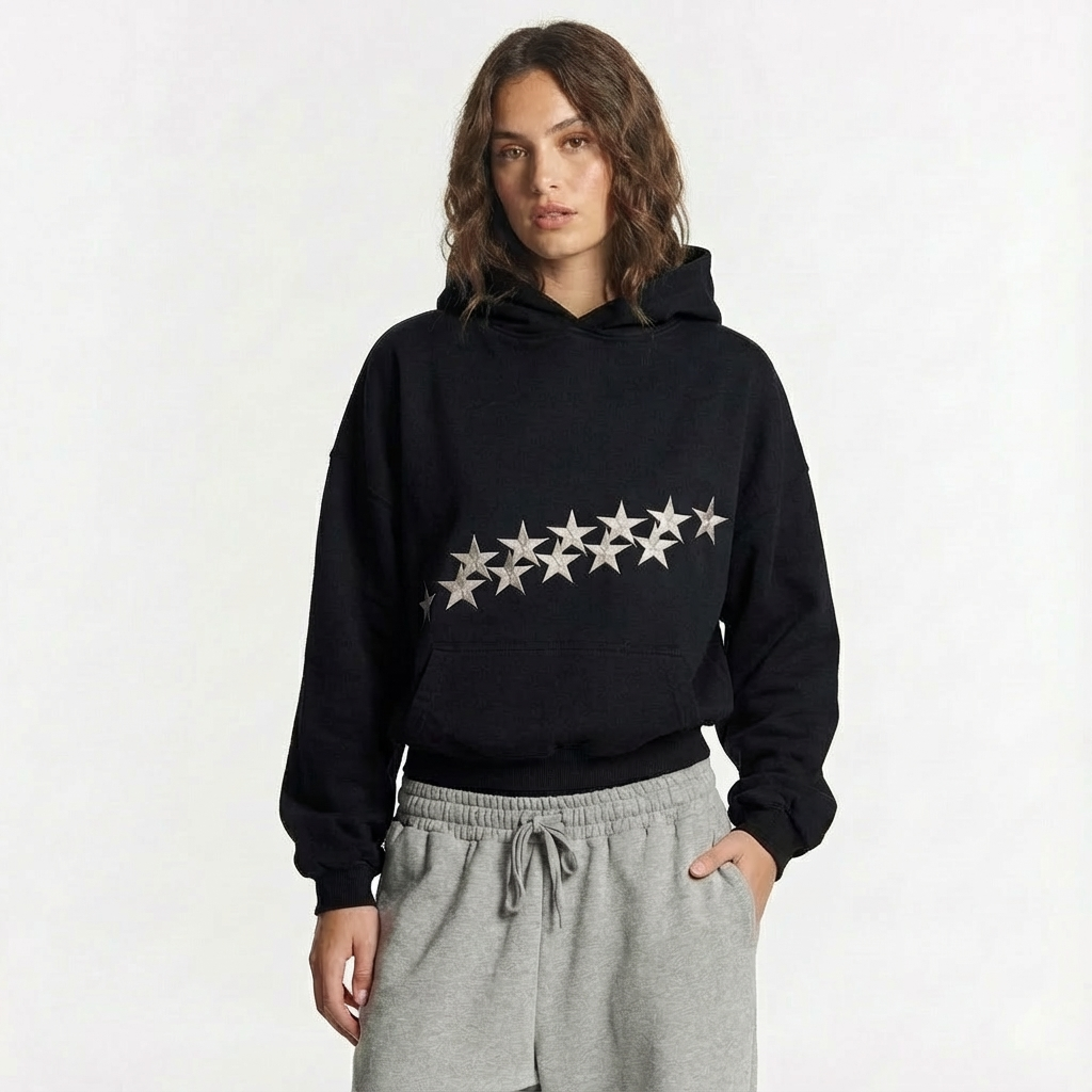 schwarzer sternen hoodie damen lässiger schnitt