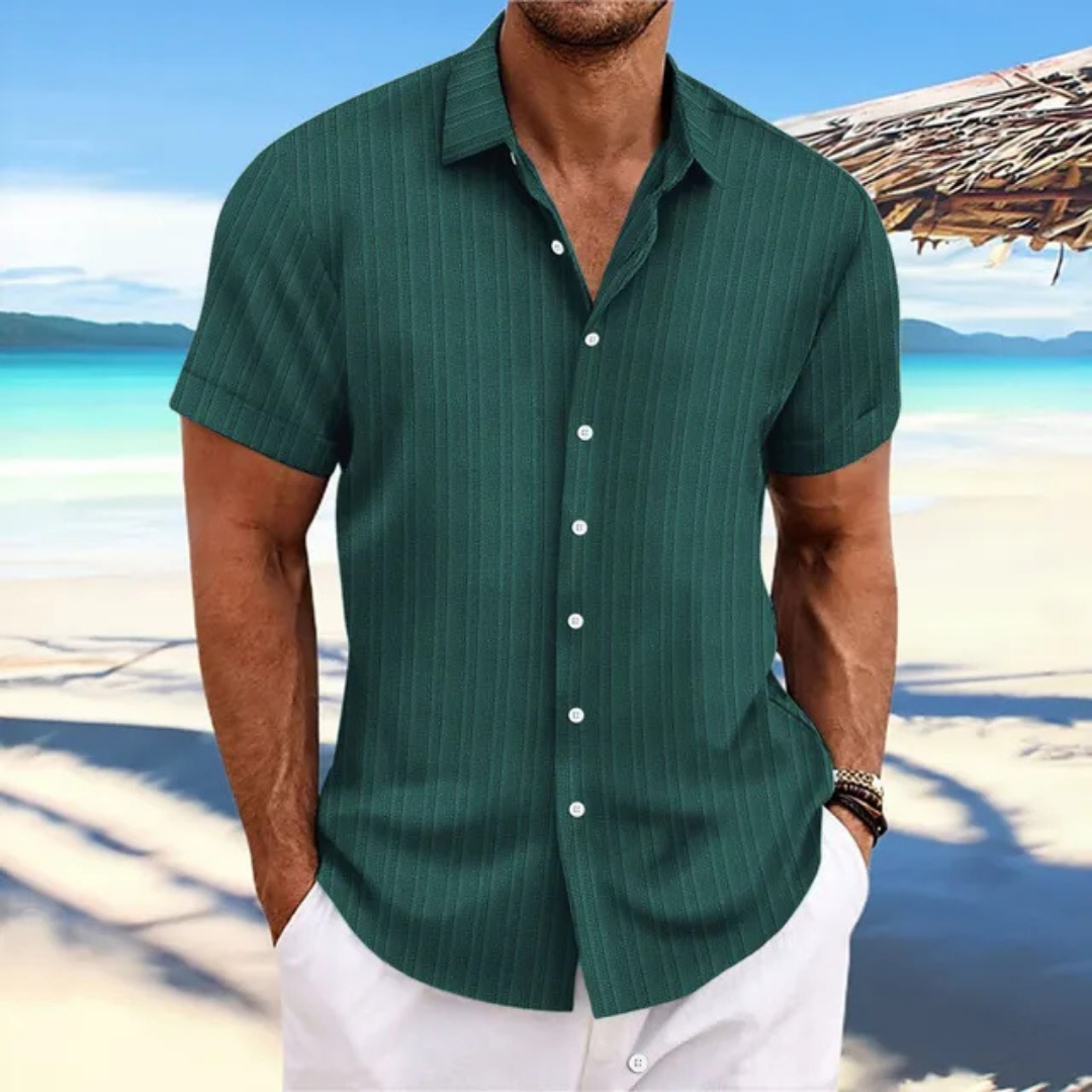 Herren Lässiges Gestreiftes Kurzarm Shirt | Knopf Daunen