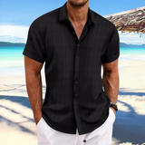 Herren Lässiges Gestreiftes Kurzarm Shirt | Knopf Daunen