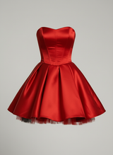 Rivella Bow Mini Dress | Rotes Strapless Party Minikleid mit abnehmbarer Schleife