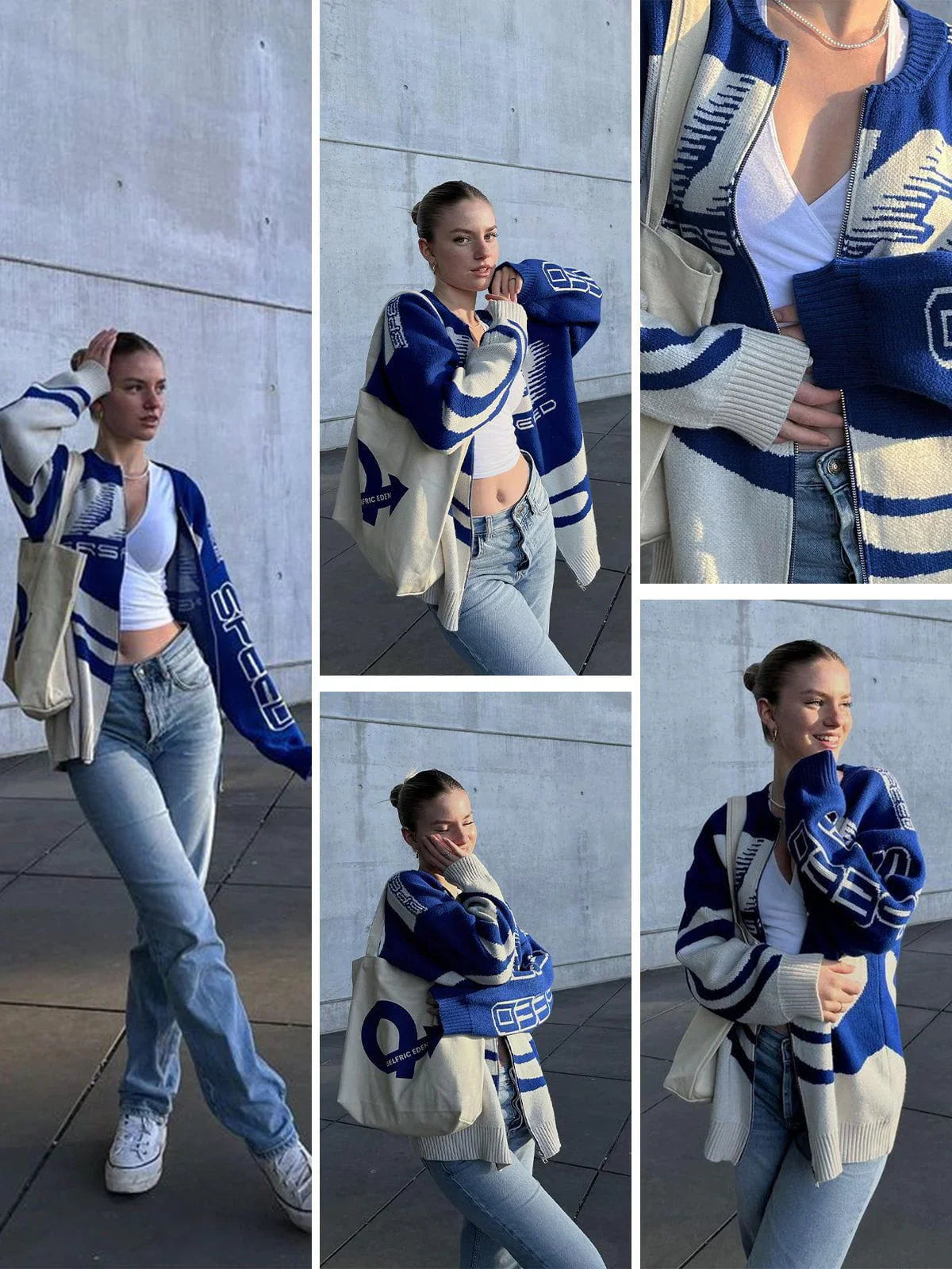 RaceWave Oversized Cardigan Unisex blau weiß racing look
