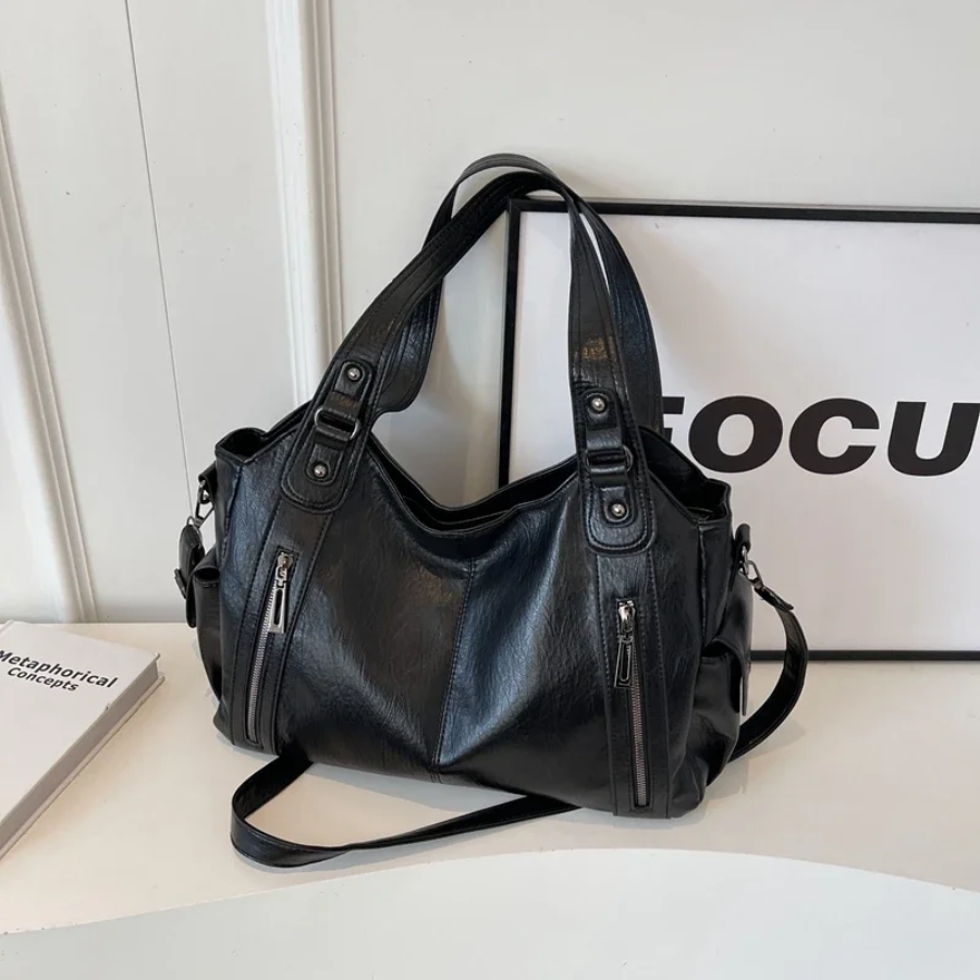 Amber | Stilvolle Schultertasche aus veganem Leder mit Crossbody-Option