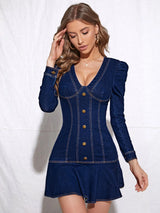 Selene Dark Denim Mini Dress voorkant
