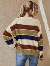 gestreifter oversize damen pullover in creme braun navy, runder ausschnitt