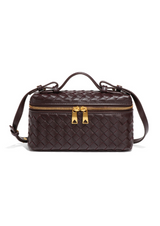 Braun geflochtene Crossbody-Tasche mit goldenem Reißverschluss