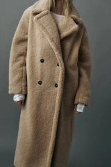Luxe Teddy Coat beige, lange Vorderansicht
