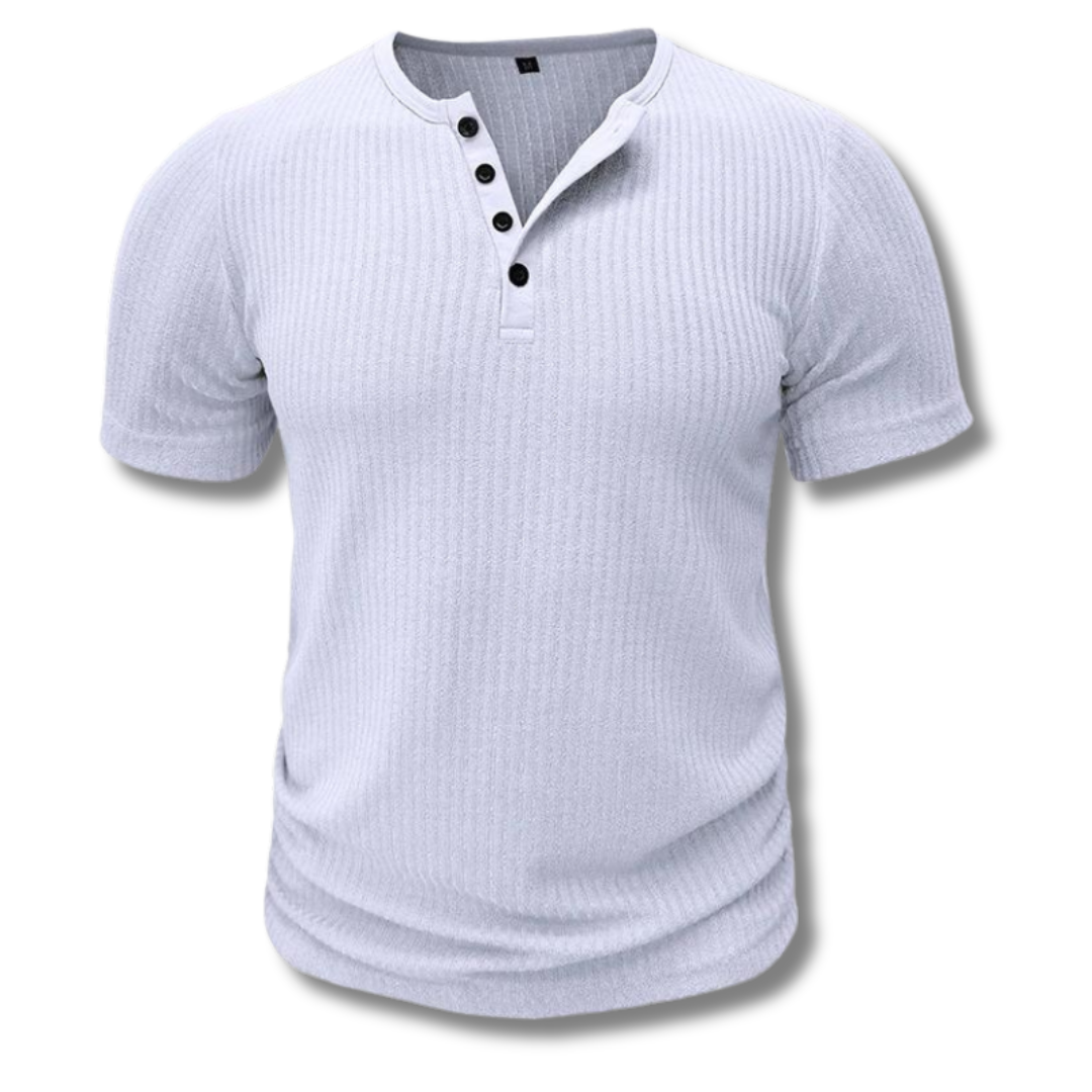 Wit henley shirt met knoopsluiting voor heren
