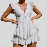 Isla mini jurk met ruches en broderie details