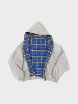 Rivara Wende-Hoodie Damen – Innenseite mit blau-schwarzem Karo-Muster, Flatlay-Ansicht geöffnet