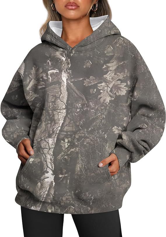 Dunkelgrauer Camouflage Hoodie Damen Oversize
