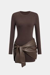 Braun Narelle Kleid mit veganer Leder-Schärpe