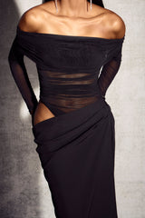 Detail: Mesh-Einsätze & Drapierung am Oberteil des Divine Dream Maxi-Kleids