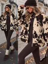 Kuhmuster-Teddyjacke Damen für trendige Layering-Outfits