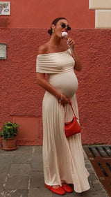 Isaline langes Umstandskleid in Creme, festlicher Look