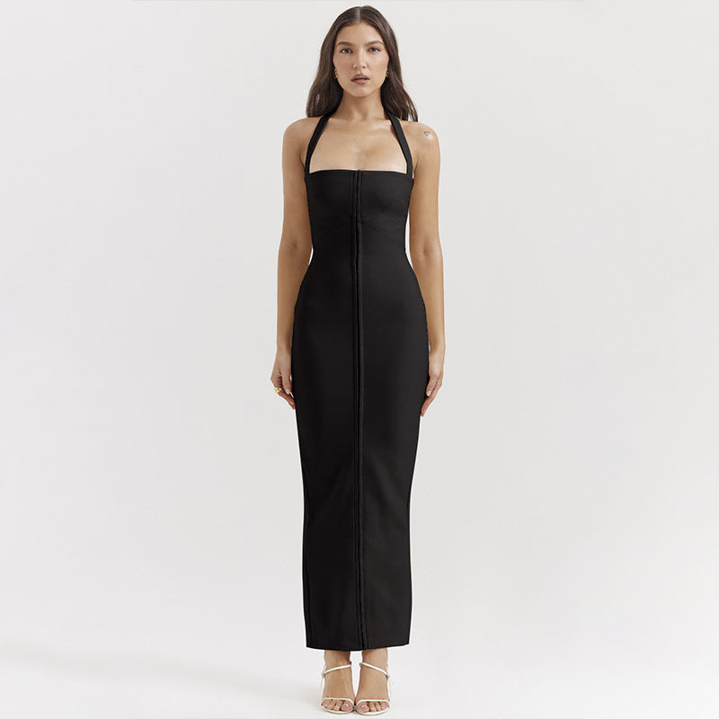 Aurora Maxi Kleid | Elegantes Abendkleid mit Halterneck & Rückenausschnitt