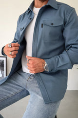 dominic heren overhemdjack donkerblauw slim-fit stijlvol
