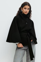 Loreza Cape Damenmantel in Schwarz mit Gürtel
