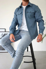 dominic heren overhemdjack donkerblauw slim-fit stijlvol
