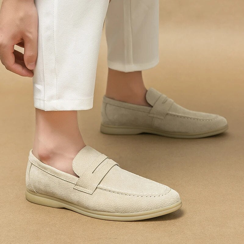 casual leren herenschoenen beige zonder veters

