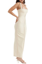 Aurora Maxi Kleid in Ecru Seitenansicht mit Schlitz
