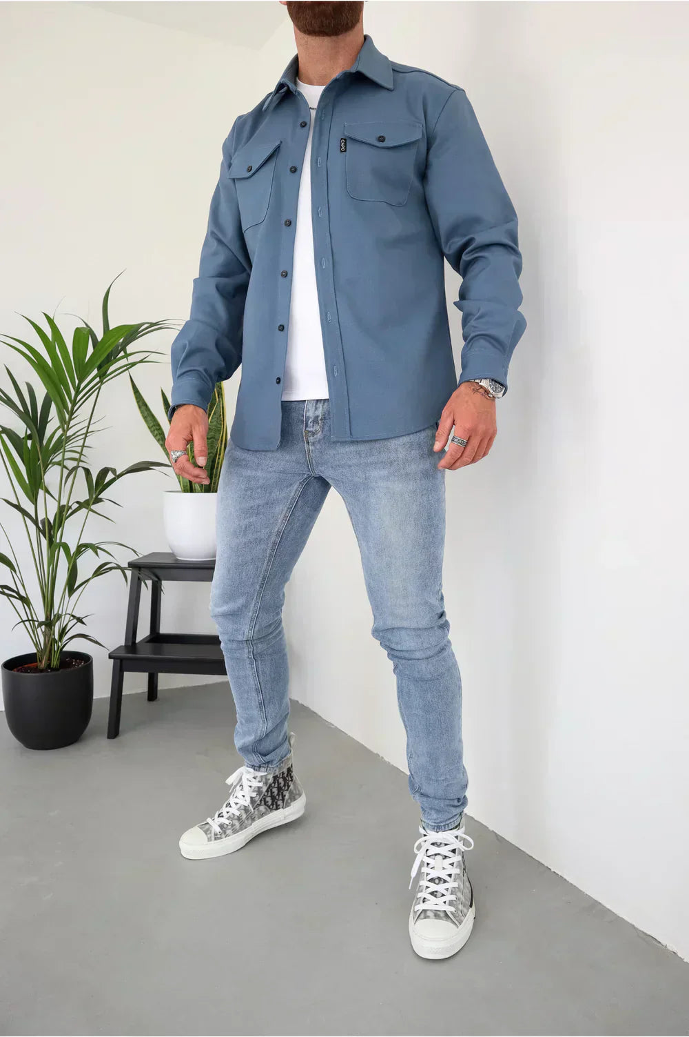 dominic heren overhemdjack donkerblauw slim-fit stijlvol
