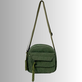 Groen corduroy crossbody tasje met lange band