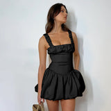 Strapless look mini dress zwart – vrouwelijke Franse stijl mini jurk met structuur