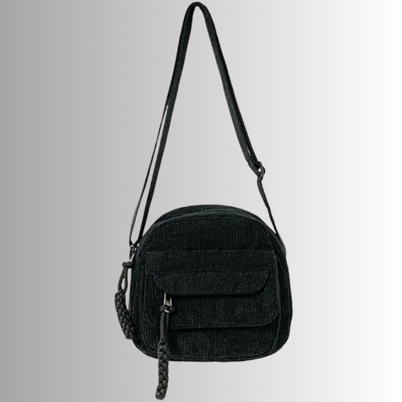 Zwart corduroy tasje met lange schouderband