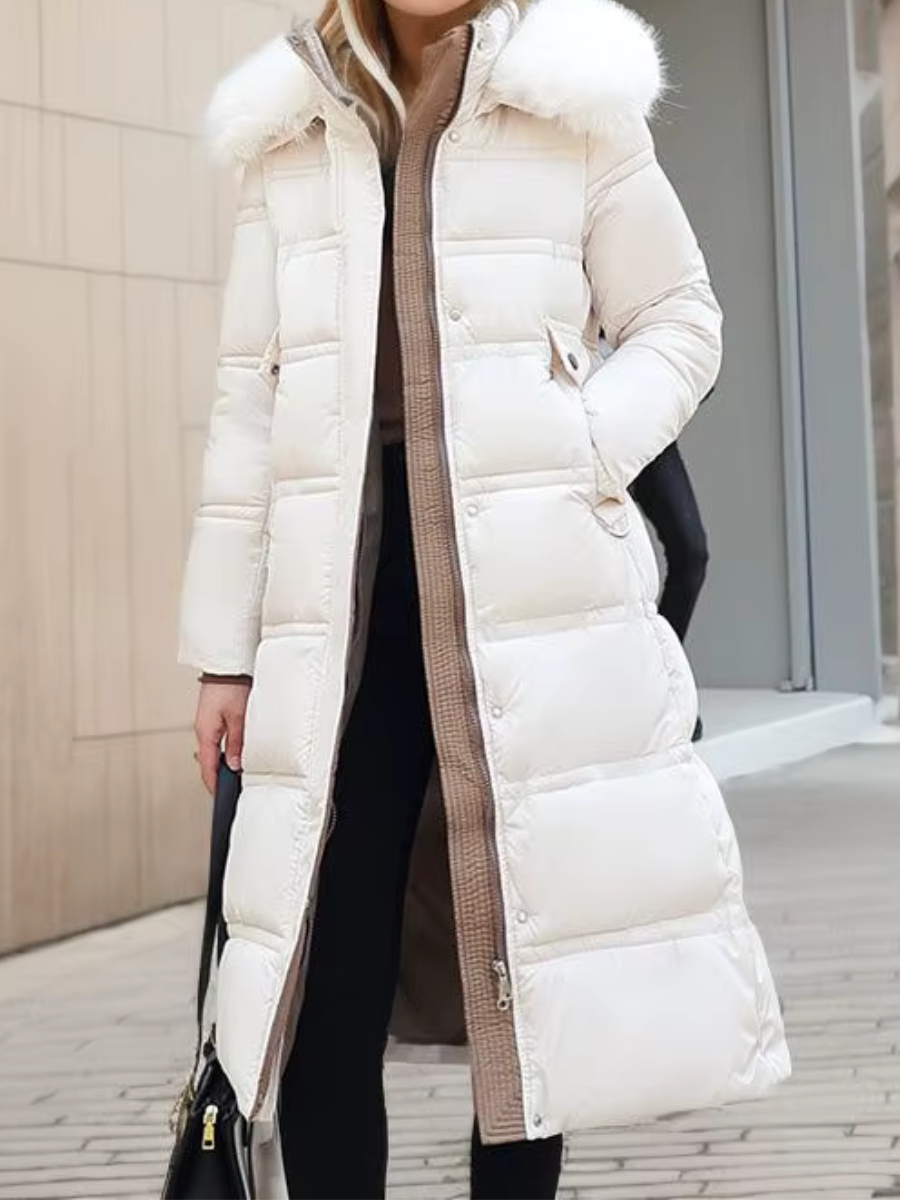 Snow Embrace Winterjacke in Weiß mit Kunstpelzkragen – Damenmode Winter