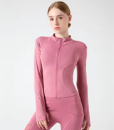 Rosa Damen Sportjacke, eng anliegend mit Reißverschluss
