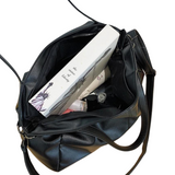binnenkant isabeau tas met laptop en vakken