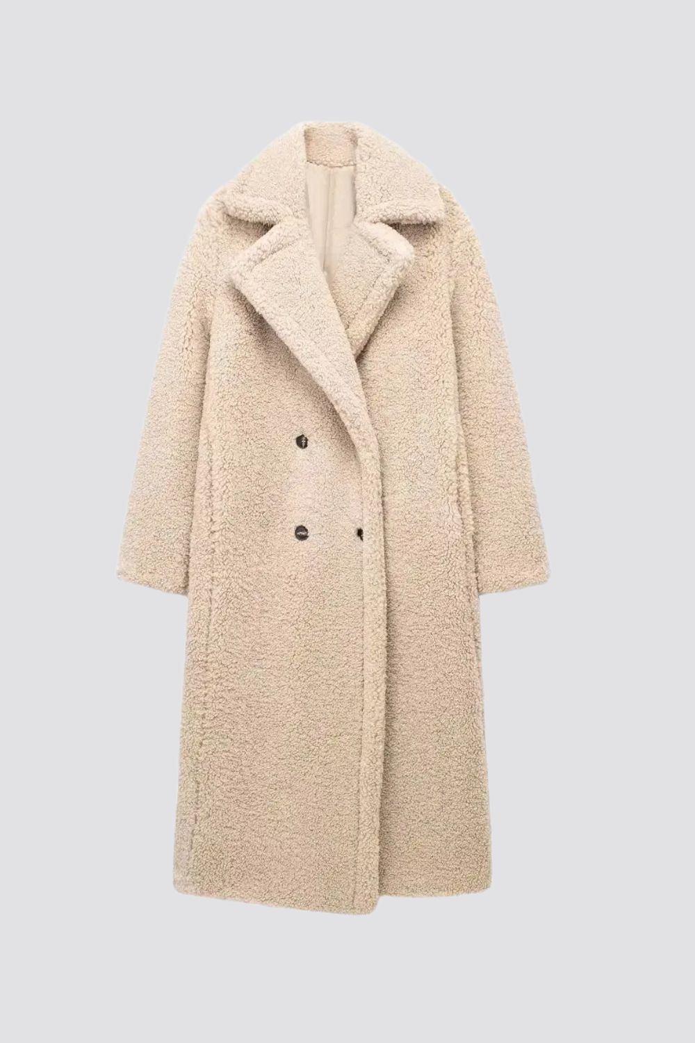 Luxe Cozy Chic Teddy Coat, een zachte faux fur jas met teddy-textuur en een chique uitstraling.