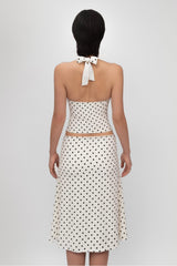 zomerse set met polkadots en midi rok

