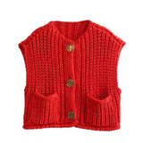 Damen Strickweste ärmellos mit goldenen Knöpfen für Layering-Looks